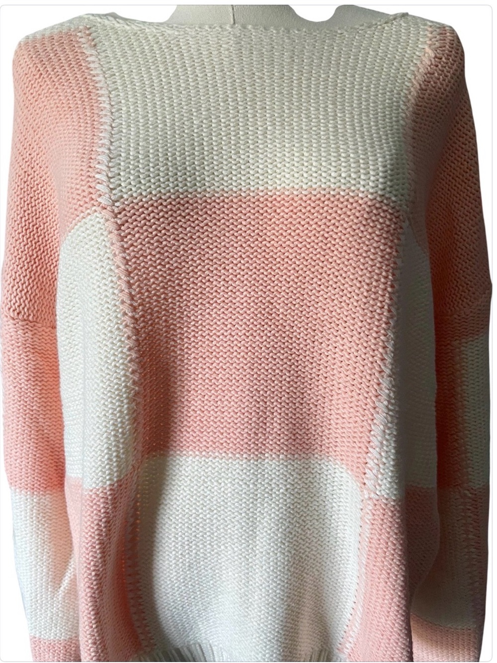 Hem & Thread Blush Pink/Peach Ivory Checkerboard Knit Sweater Sz L NWT - Picture 3 of 11